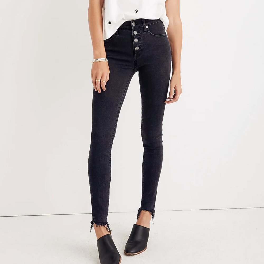 Madewell | 10" High Rise Skinny Jeans in Berkeley Black: Button-Through Edition
